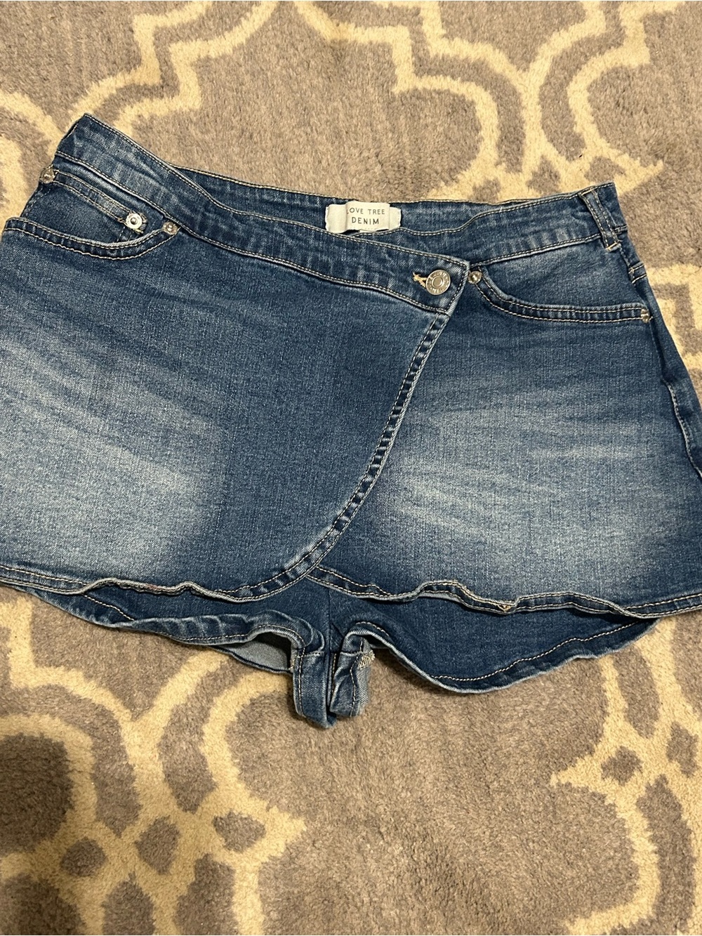 Love Tree Dark Blue Denim Wrap-Front Skort Shorts